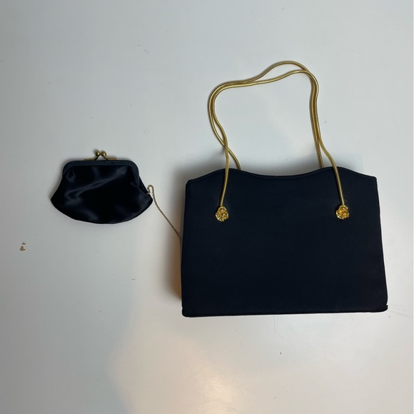 VINTAGE AFTER FIVE BY LAND M BLACK EVENING BAG PURSE Black Satin - Picture 2 of 10